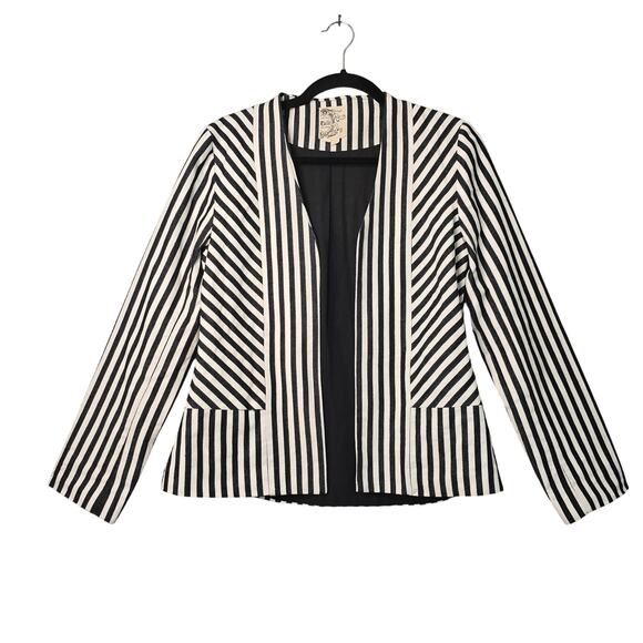 Tulle Blazer Jacket Womens Small Striped Open Front Lined Modern Workwear Career - Picture 1 of 10